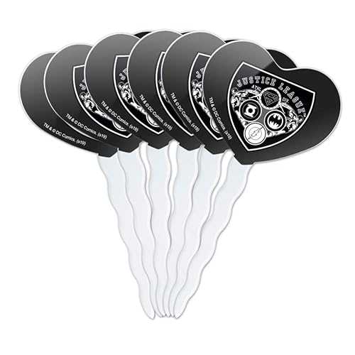 GRAPHICS & MORE Justice League Athletic Shield Logo Heart Love Cupcake Picks Toppers Decoration Set of 6画像