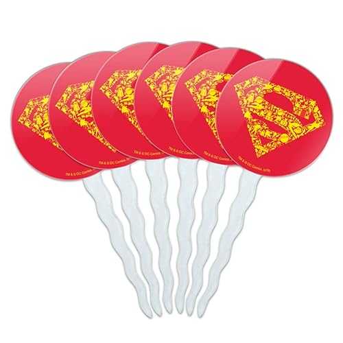 GRAPHICS & MORE Superman Superman Icons Logo Cupcake Picks Toppers Decoration Set of 6画像