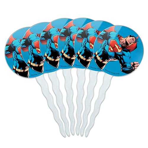 GRAPHICS & MORE Superman Character Cupcake Picks Toppers Decoration Set of 6画像