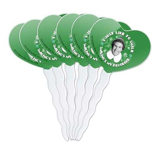 GRAPHICS & MORE Elf Movie I Just Like to Smile Heart Love Cupcake Picks Toppers Decoration Set of 6画像