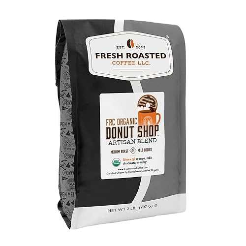 Fresh Roasted Coffee, Organic Donut Shop, 2 lb (32 oz), Medium Roast, Kosher, Whole Bean