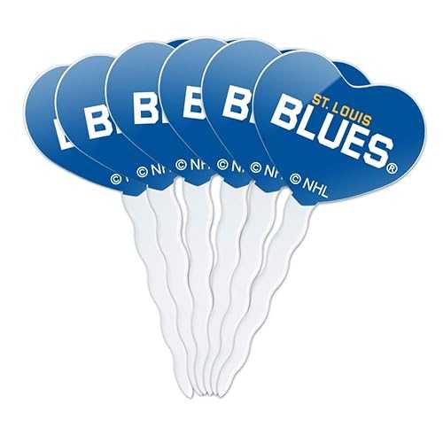 GRAPHICS & MORE NHL St. Louis Blues Logo Heart Love Cupcake Picks Toppers Decoration Set of 6画像