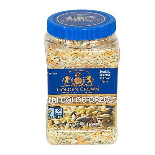 Golden Crown Tri-Color Orzo Rice-Shaped Pasta - 32 Oz (2 Lb), Non - GMO Natural Orzo for Soups, Casseroles & Salads | Cooks In A Few Minutes
