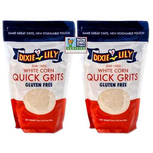 Dixie Lily White Corn Grits - Enriched With Iron, Niacin, Thiamine, Riboflavin - Classic Southern Taste - Certified Non-GMO - 2-Pack, 20oz