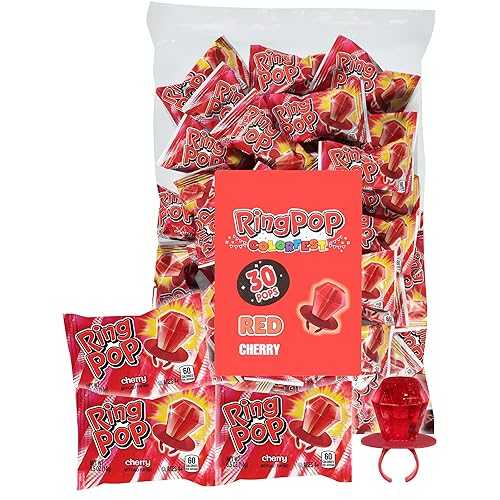Ring Pop Red Christmas Candy Lollipops, 30 Ct Bulk Individually Wrapped in Red Cherry Flavor, Full Size, Fun Hard Candy For Birthday Parties, Holiday Parties, Stocking Stuffers, Gifts, Party Favors