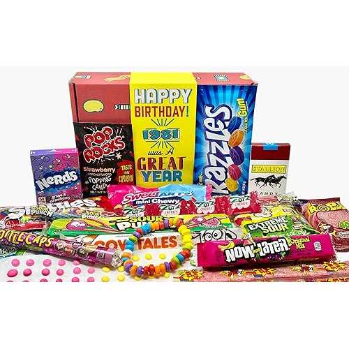 RETRO CANDY YUM ~ 1981 45th Birthday Decade 80s Candy Gift Basket Box Assortment From Childhood - Milestone Birthday Gifts for 45 Years Old Man or Woman Jr