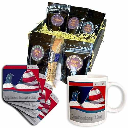 3dRose Congratulations On Becoming A U.S. Citizen-Flag Eagle Coffee Gift Basket, Multi