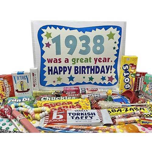 RETRO CANDY YUM ~ 1938 88th Birthday Gift Box Retro Candy Assortment from Childhood for 88 Year Old Man or Woman Born 1938