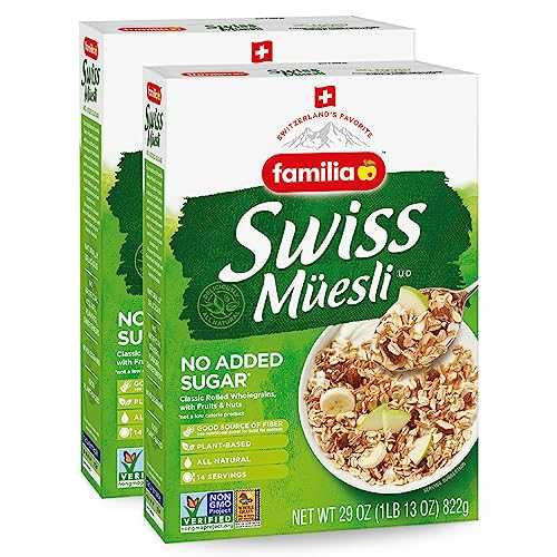 Familia Swiss Muesli Cereal, 0g Added Sugar, Energy-Packed Cereal with Raisins, Hazelnuts and Almonds, 29 Ounce Box (Pack of 2)