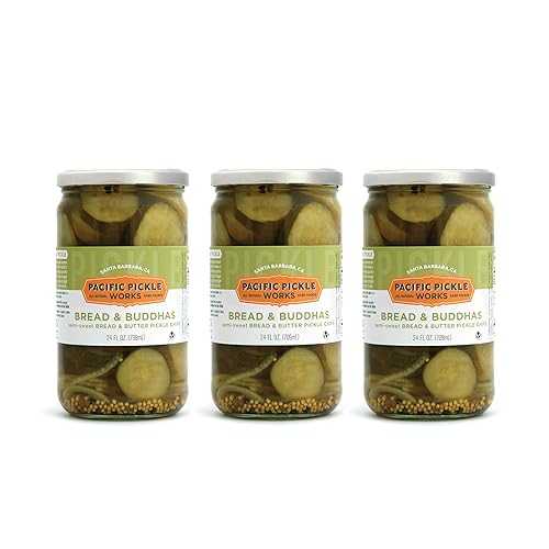 Pacific Pickle Works Bread and Buddhas - Bread and Butter Thick-Cut Pickle Chips - Gourmet Semi-Sweet Sandwich Pickles for Snacking - non-GMO, Kosher, Gluten-Free 24oz (3-pack)