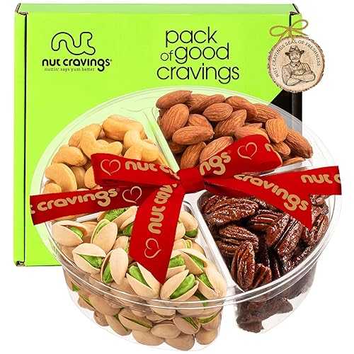 NUT CRAVINGS - Valentines Day Mixed Nuts Gift Basket + Heart Ribbon (4 Assortments) Xmas Treats for Adults, Food Arrangement, Healthy Snack Care Package, Kosher