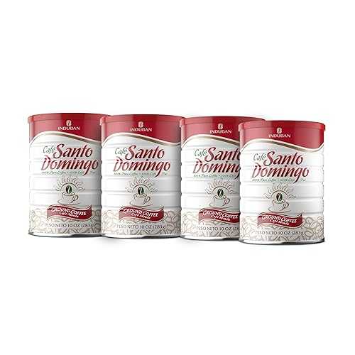 Caf・・ Santo Domingo INDUBAN Caf・・ Santo Domingo, 10 oz Can, Ground Coffee, Medium Roast - Product from the Dominican Republic (Pack of 4)