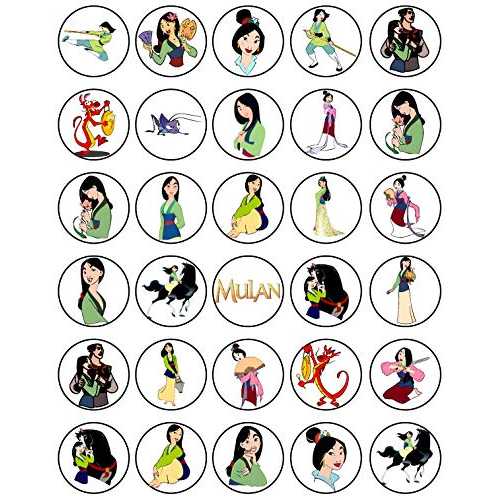 ムーランをテーマにした食用カップケーキトッパー 30 個 食用ケーキデコレーションコレクション ウエハースシートでノーカット食用 NATURAL BEHAVIOUR 30 x Edible Cupcake Toppers Themed of Mulan Collection of Edible Cake Decorations Uncut Edibl画像