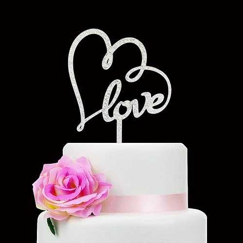Mr & Mrs Wedding Cake Topper Glitter Silver Heart with love Wedding Cake Topper Funny Love Cake Decor For Bridal Shower Wdding Engagement Anniversary Party Decorations画像