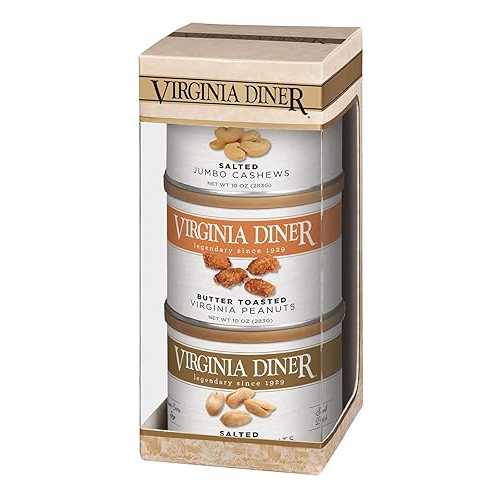 Virginia Diner Classics Triplet Treasure Virginia Peanuts Gift Set: Salted & Butter Toasted Peanuts, Jumbo Cashews, 27 oz total (Pack of 1) Salted