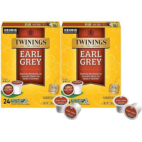 Twinings Earl Grey Black Tea K-Cup Pods for Keurig, 24 Count (Pack of 2), Flavoured with Citrus and Bergamot, Caffeinated, Enjoy Hot or Iced