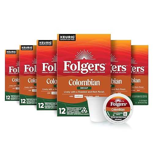 Folgers Colombian Decaf Medium Roast Coffee, 72 Keurig K-Cup Pods