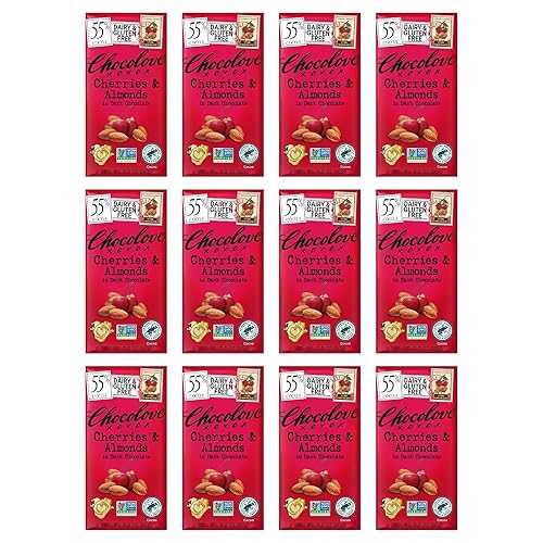 Chocolove ダークチョコレート、チェリー/アーモンド、3.2 オンス (12 個パック) Chocolove Dark Chocolate, Cherry/Almond, 3.2 Ounce (Pack of 12)