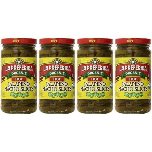 La Preferida Organic Hot Jalape・・o Nacho Slices (Spicy Pickled Peppers with Carrots) ? USDA Certified, No Added Sugar. Great on Nachos, Tacos & Bowls, 11.5oz. (Pack of 4)