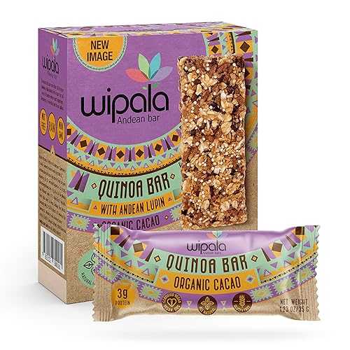 Everglobe Wipala Protein Bars - Cacao : Made with Quinoa and Andean Lupin, Vegan, Nut Free, Gluten Free, Non-GMO, 12 Pack