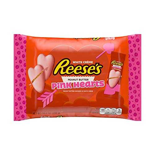 REESE'S White Cr・・me Peanut Butter Pink Hearts Candy, Valentine's Day Candy, 10.2 Oz. Bag