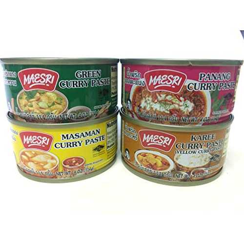 Maesri バラエティ カレー ペースト 4 個パック グリーン、カリー、マサマン、パナン カレー - 4 オンス MAESRI Brand Maesri Variety Curry Paste 4pk Green, Karee, Masaman, & Panang Curry - 4 oz