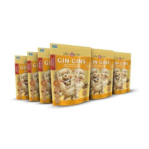 GIN GINS Double Strength Ginger Hard Candy ? 100% Natural Candy by The Ginger People ? Individually Wrapped Healthy Treats - Made with the Fresh Rhizome ? Double Strength Flavor ? 3oz Bag ? Pack of 12
