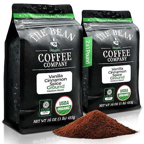 The Bean Coffee Company The Bean Organic Coffee Company Holiday Bean (Vanilla Cinnamon Spice), Medium Roast, Ground Coffee, 16-Ounce Bags (Pack of 2),Caf・・ molido tostado organico