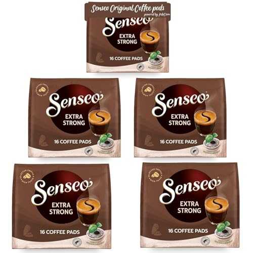 Senseo Extra Strong Dark Roast Coffee Pods, 5 Packs, 80 Count, Intense Dark Flavor, Crema Layer on Top, Compatible with PeleCom Machine