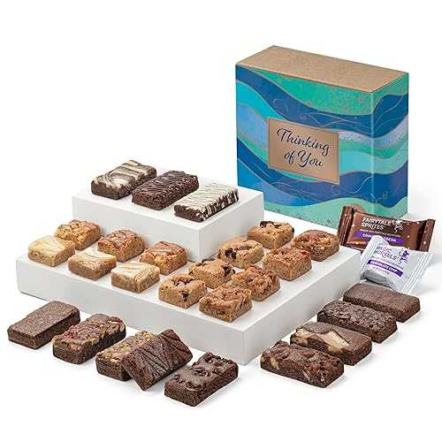 Fairytale Brownies Thinking of You Bar & Sprite Combo Individually Wrapped Gourmet Chocolate Food Gift Basket - 3 Inch x 1.5 Inch Snack-Size Brownies and 3 Inch x 2 Inch Blondie Bars - 21 Pieces - Item CT382