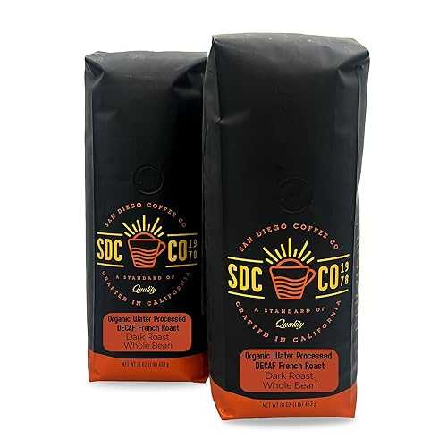 San Diego Coffee Organic French Roast DECAF, Dark Roast, Whole Bean Coffee, 16-Ounce Bags (Pack of 2) Caf・・ en grano tostado descafeinado
