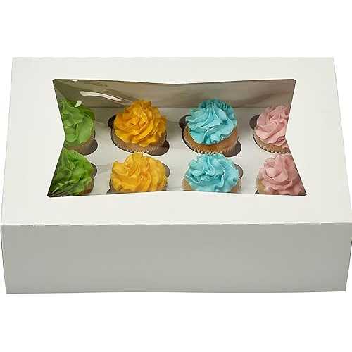 Decony 12 Pcs Window Cupcake Boxes [MADE IN USA] White Bakery Cupcake Boxes with Inserts- 14\