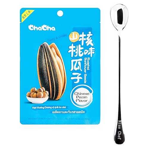 チャチャ ひまわり ローストひまわりの種 160g (ピーカン風味、6袋) + ナインシェフスプーン 1 本 Chacha Sunflower Roasted sunflower Seeds 160g (Chinese pecan flavor, 6 Bag) + One NineChef Spoon