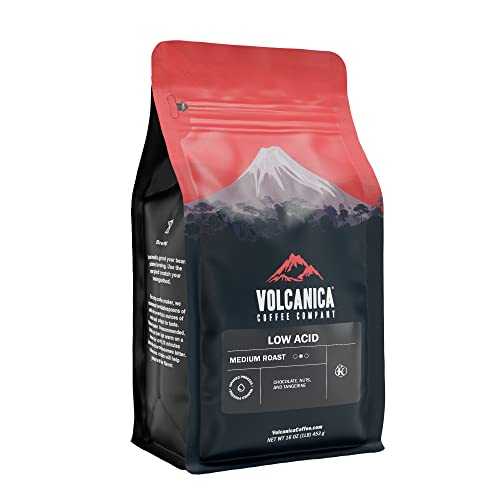 Volcanica Coffee Low Acid Coffee, Blend of Natural Low Acidic Coffee, Whole Bean, Medium Roast, Fresh Roasted, 16-ounces