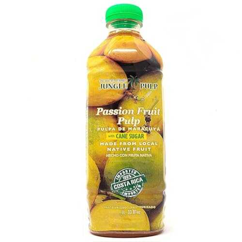 Jungle Pulp Passion Fruit Puree Costa Rica Blend, Topping, Flavoring, Better Than Syrup, For Cocktails, Pastries, Smoothies and Cooking 33.8oz/1 Liter.