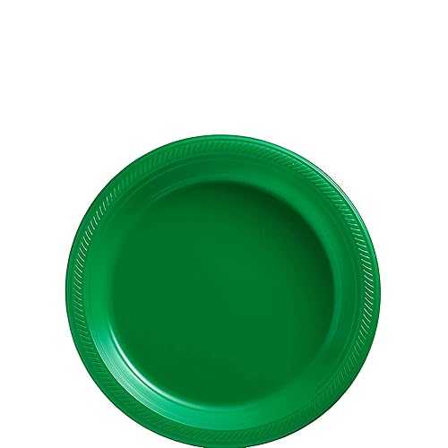 Amscan Festive Green Round Disposable Plastic Plates - 7\