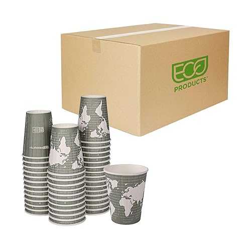 ECO PRODUCTS Compostable Disposable Insulated World Art 12薬局衡オンス Coffee Cups, Case of 600, Renewable Double-wall Hot Paper Cup, Plant Based PLA Lining, No Sleeves Needed, Color Coded