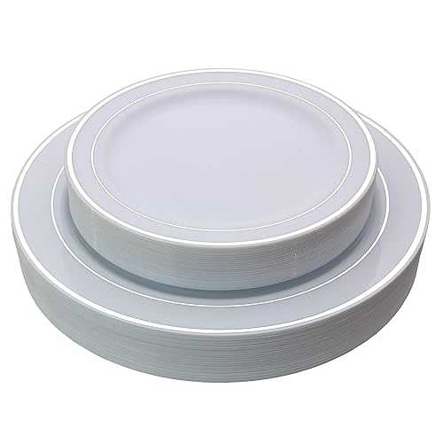 絶妙な反射 (シルバーライン) プラスチックプレート - 60 個 プレミアム厚手のプラスチック食器 (30-10.25 インチのディナーと 30-7.5 インチのサラダ/ディナー) 中国のような結婚式 Exquisite Reflective (Silver Line) Plastic Plates-60 Peices 7,145円
