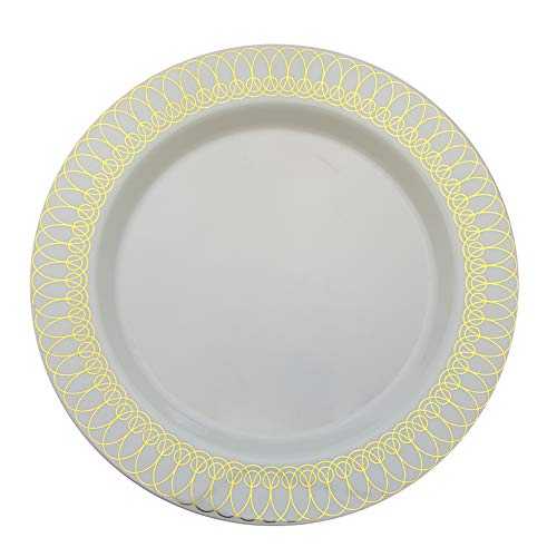 Exquisite 40-Pack Gold Ovals Design Plastic Plates (20-dinner 20-dessert) Set Premium Heavyweight Plastic Wedding Plates Looks Like China