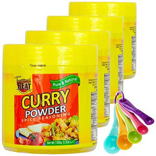 カレーパワースパイスシーズニング グルメコレクション ギフトセット | すべて純粋で自然な料理の味。MSG は追加されていません | 野菜カレーミックスボトル4本＆無料計量スプーンセット | トロピカルヒート（カレー） Curry Power Spices Seasoning Gourme