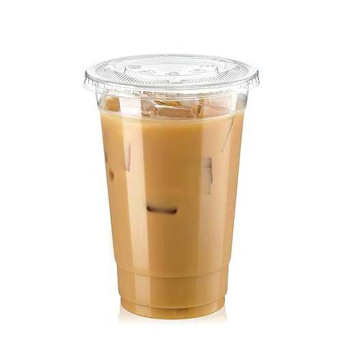 Fit Meal Prep 100 Pack 20 oz Clear Plastic Cups with Flat Lids, Disposable Iced Coffee Cups, BPA Free Premium Crystal Smoothie Cup for Party, Lemonade Stand, Cold Drinks, Juice, Milkshake