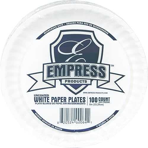 Empress E30200 00064 Uncoated Paper Plate, 6" Size, 12.25" Height, 24.5" Width, 9" Length, White (Pack of 1000)｜Glomarket