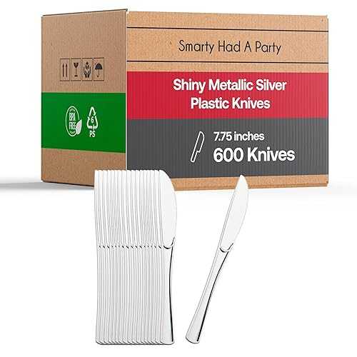 プラスチック シルバー ナイフ ヘビーウェイト 600 個 - 使い捨て ファンシー シルバーウェア プラスチック ナイフ セット - バルク パーティー カトラリー 食器類 あらゆる機会に Smarty Had A Party Plastic Silver Knives Heavyweight 600 Pc|Glomarket