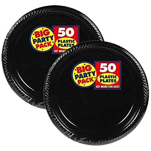 Amscan ビッグパーティーパック 100 枚のプラスチックデザートプレート、7 インチ、ブラック Amscan Big Party Pack 100 Count Plastic Dessert Plates, 7-Inch, Black
