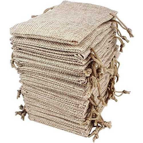 Hapdoo Lot of 100 Burlap Bags with Drawstring Gift Bags Jewelry Pouches Sacks for Wedding Party and DIY Craft, 5 x 3.5 Inches…