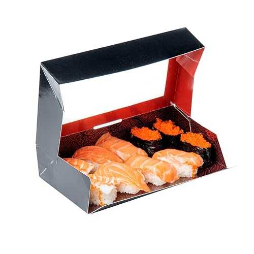 Restaurantware Sakura Vision 8 x 4.8 x 1.8 Inch Sushi Boxes 50 Disposable Take Out Boxes - Built-In Lid Clear Window Black Paper Rectangle Boxes For Sushi Maki Or Sashimi
