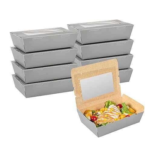 Restaurantware Cafe Vision 42 Ounce Disposable To Go Boxes 200 Paper Boxes For Food - Hinge Lock Grease-Impervious Gray Paper Take Out Food Containers With Window For Lunch Or Desserts