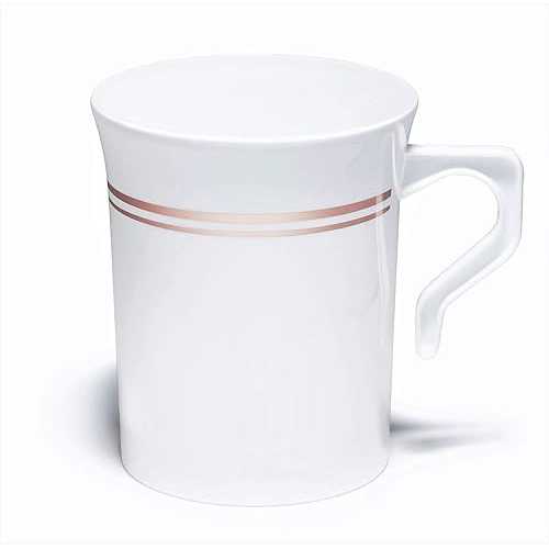 OCCASIONS FINEST PLASTIC TABLEWARE \" OCCASIONS \"" 40 Pack, Heavyweight Disposable Wedding Party Plastic 8 薬局衡オンス Coffee Mugs for Tea/Cappuccino/Espresso with Handles (8 薬局衡オンス Mugs, White \u0026 Rose Gold Rim)"