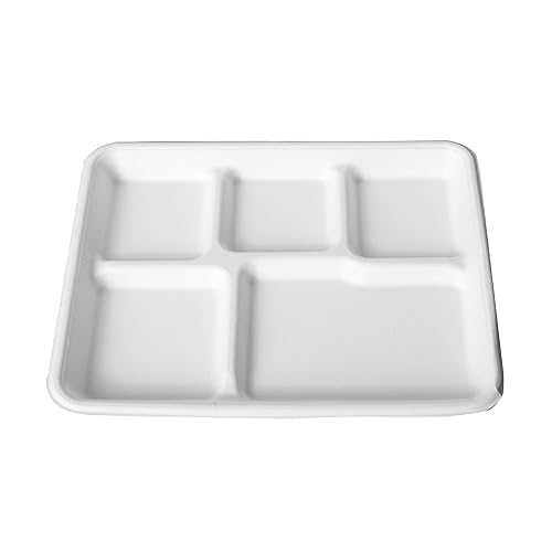 EFtableware 使い捨て食器、100% 堆肥化可能プレート 100 パック 5 コンパートメント使い捨てトレイ、生分解性、環境に優しい、積み重ね可能、耐久性、環境に優しいサトウキビ繊維製 E.F.tableware Disposable Tableware, 100% Compostable Plate 100-Pack ｜Glomarket