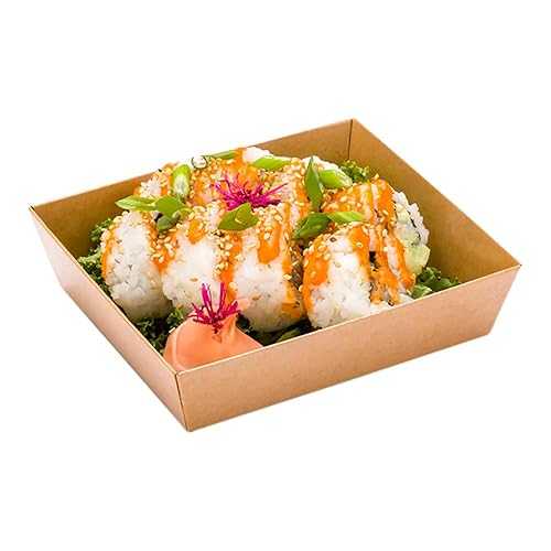 Restaurantware-Matsuri Vision 5 x 4.4 x 1.4 Inch Sushi Trays, 100 Greaseproof Sushi Packaging Boxes - Lids Sold Separately, Disposable, Kraft Paper Sushi Containers, For Appetizers Or Desserts
